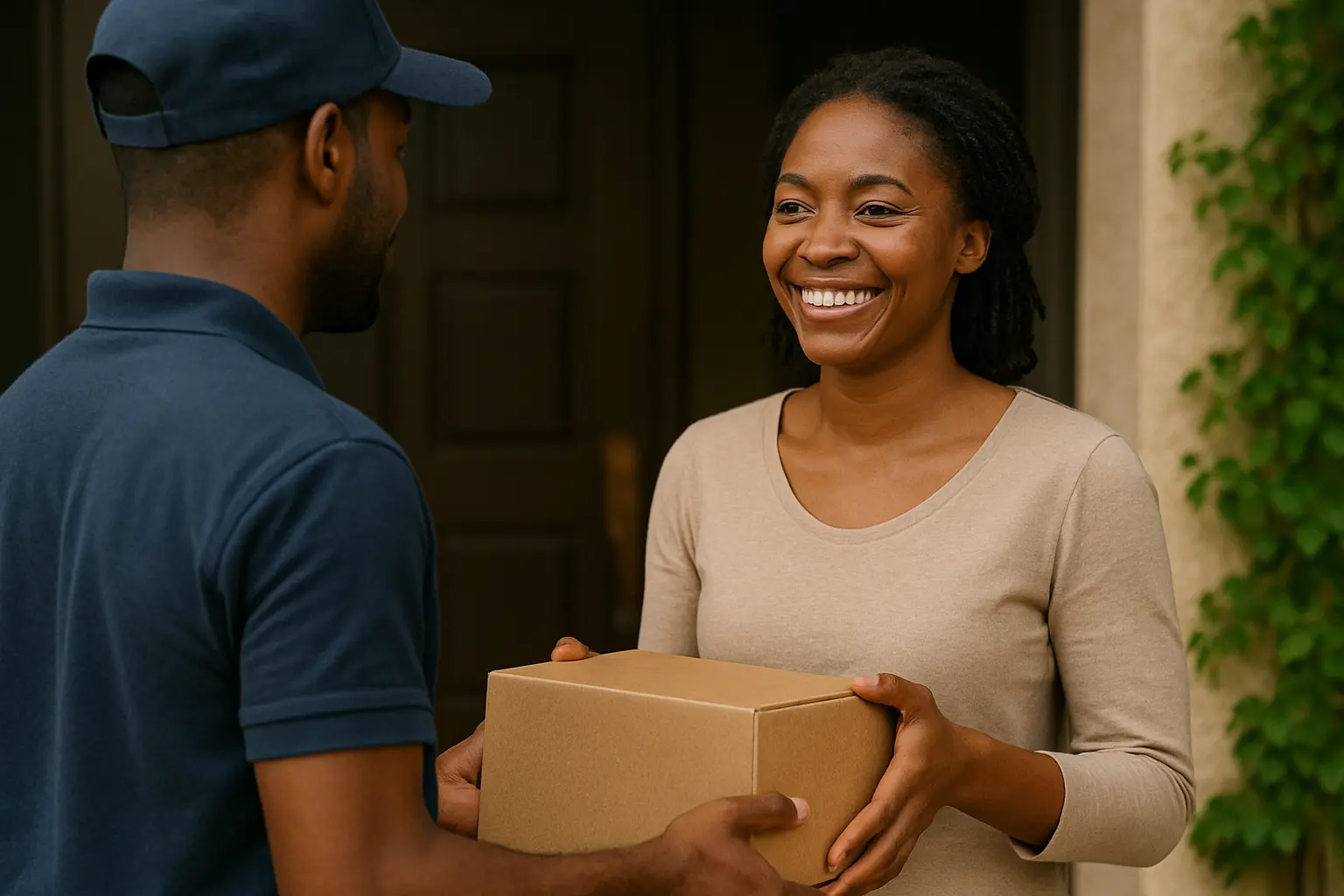 Client satisfaite recevant un colis en Afrique